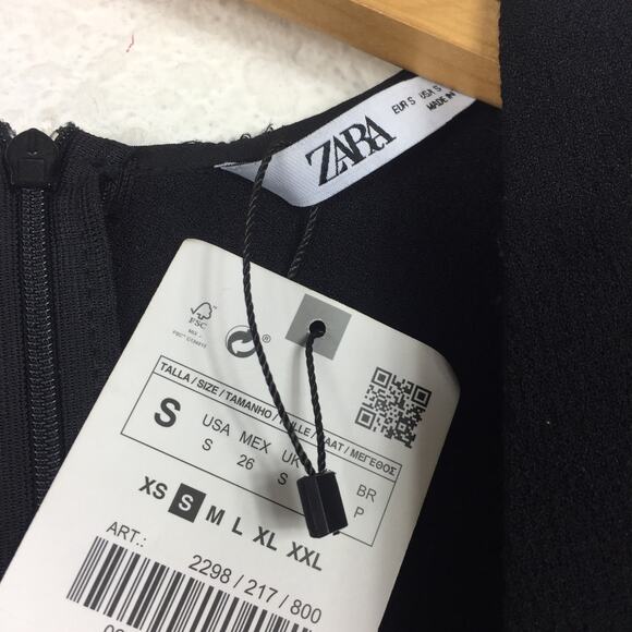 NWT Zara Ruched Waist Midi Dress Small Black Long Sleeves 2298/217 Minimalist - Picture 5 of 13